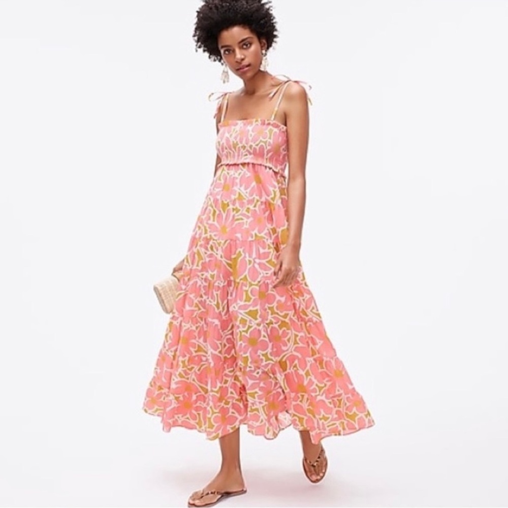 J. Crew Pink Floral Maxi Dress with Yellow Accents - maternity friendly